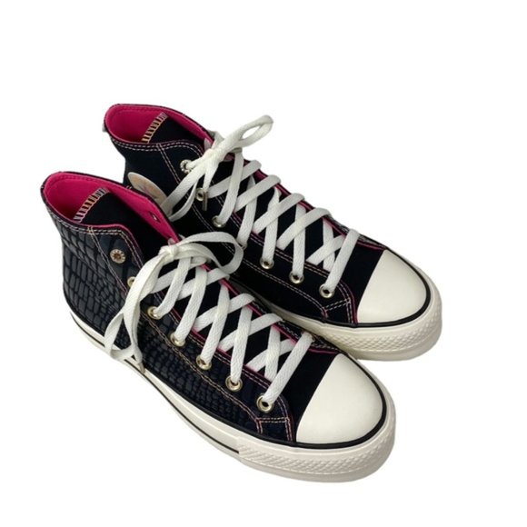 Converse Lift Platform Leather Canvas High Casual Women Shoes Black Pink A06864C - Picture 3 of 9